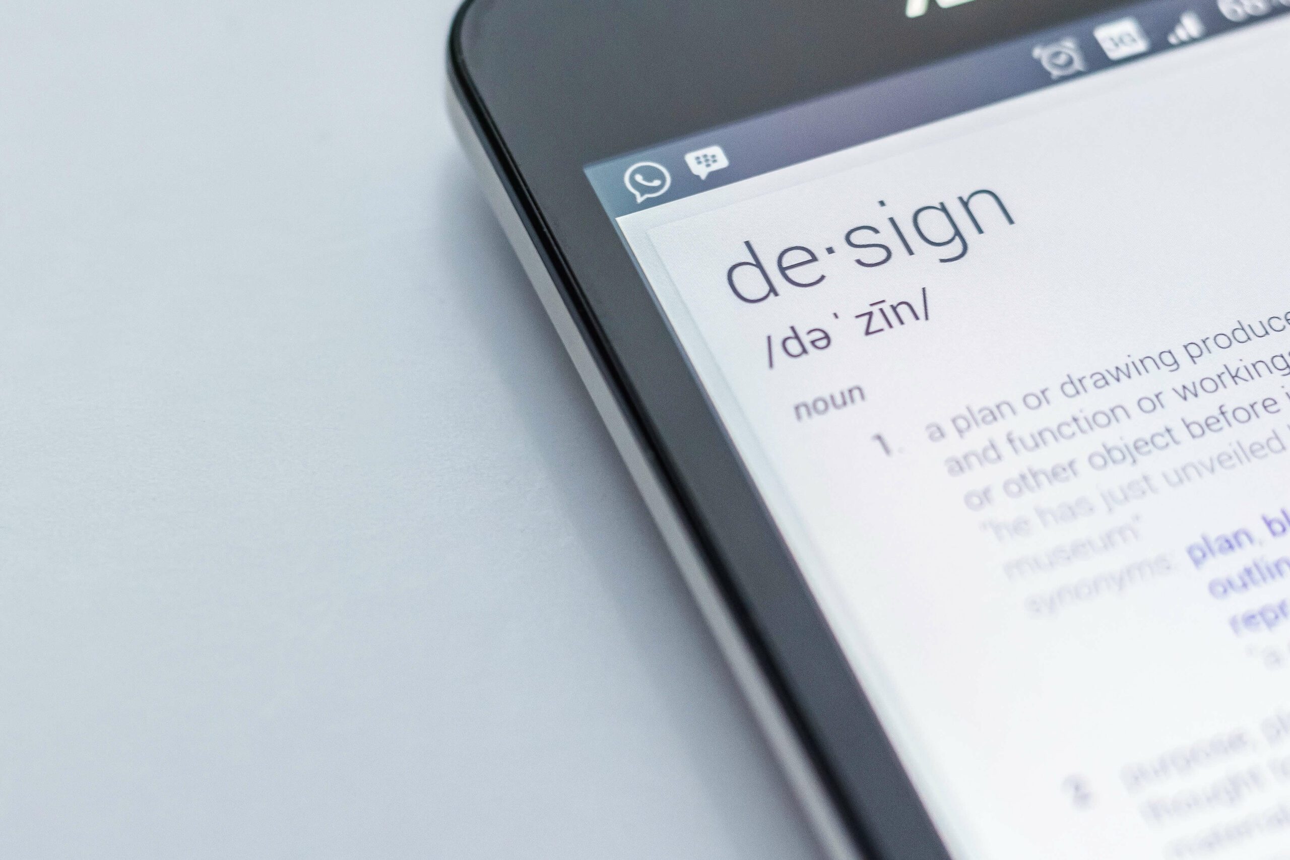 Smartphone showing definition of design